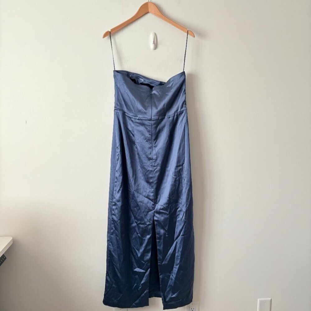 Abercrombie & Fitch Stretch Satin Strapless Maxi Dress Blue Size Large - Picture 10 of 13